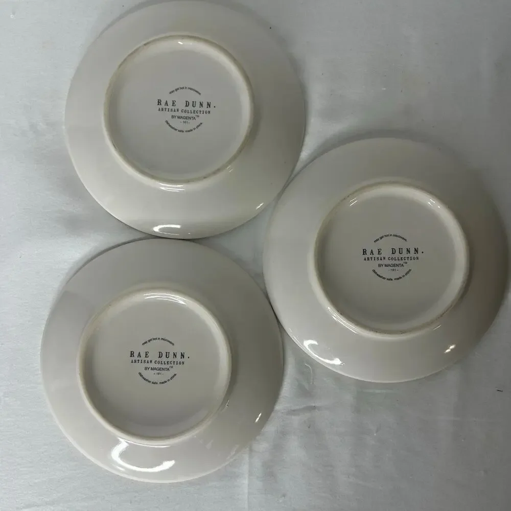 Rae Dunn Artisan Collection EAT Plates Set of 3 Ivory Ceramic dessert Plates 6